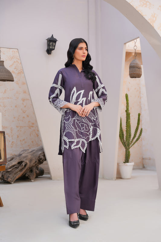 Taupe 2Pc - embroidered pret co-oord set