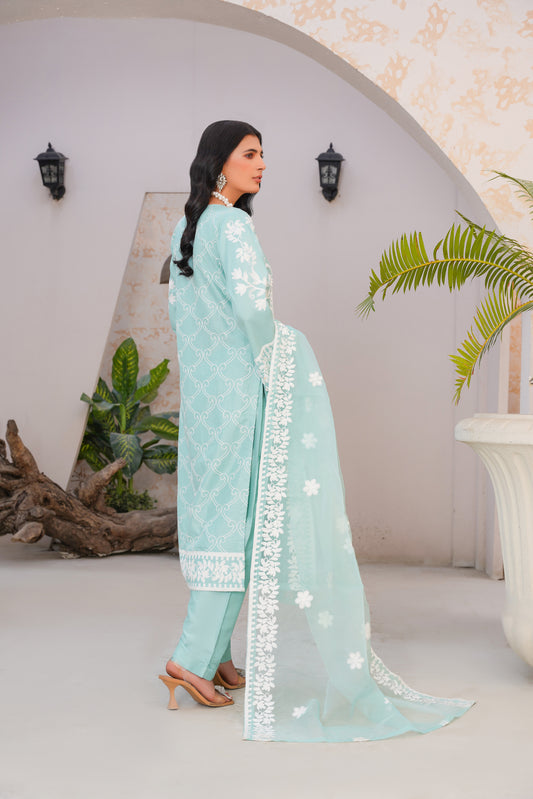 Aqua green 3pc - Embroidered Luxe PRET