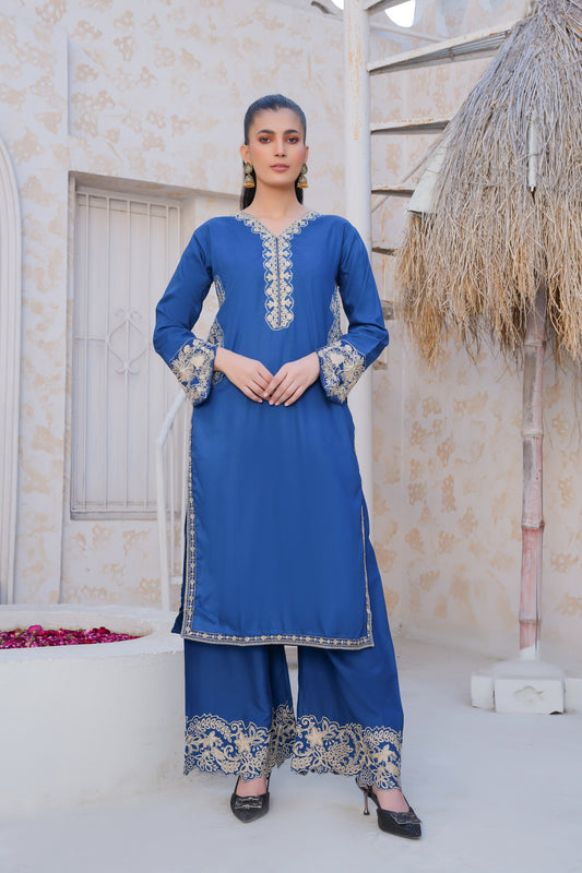True Navy solid co-oord | embroidered set