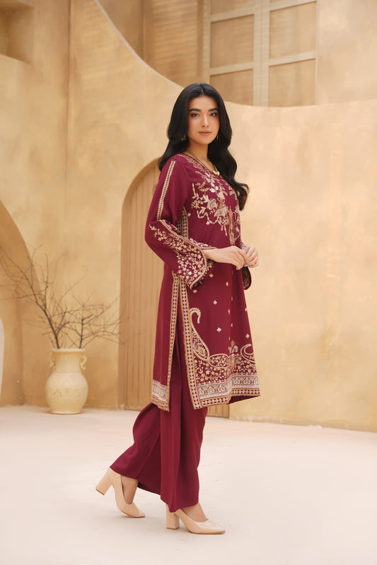 brown Majesty – Embroidered Dhanak 2PC Suit