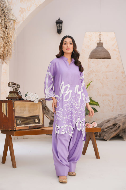 lilac 2Pc - embroidered pret co-oord set