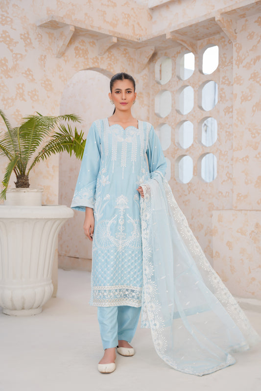 sky blue 3pc - Embroidered Luxe PRET