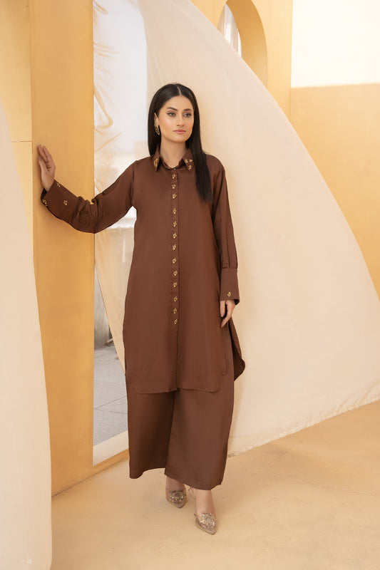 Meera - co-ord set brown viscose