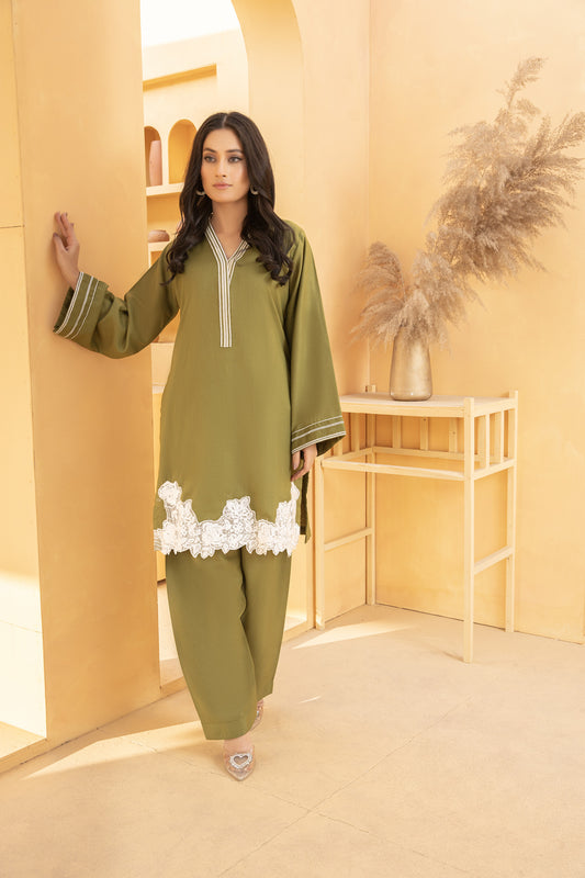 olive green 2pc dhanak suit
