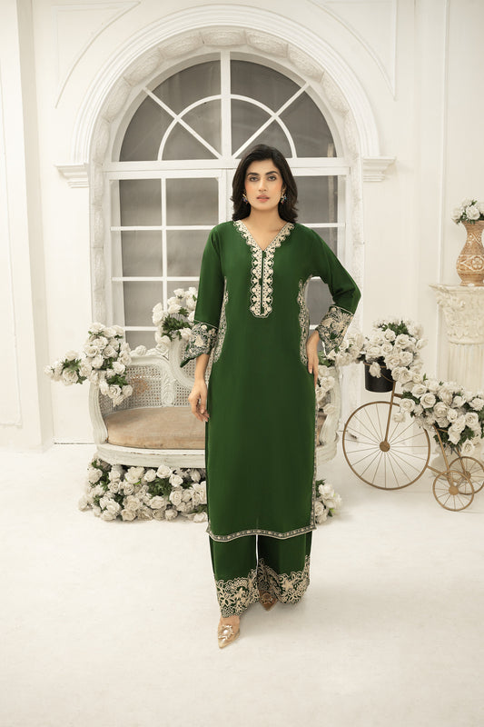 Solid color Co-ord | dhanak embroidered Co-ord set