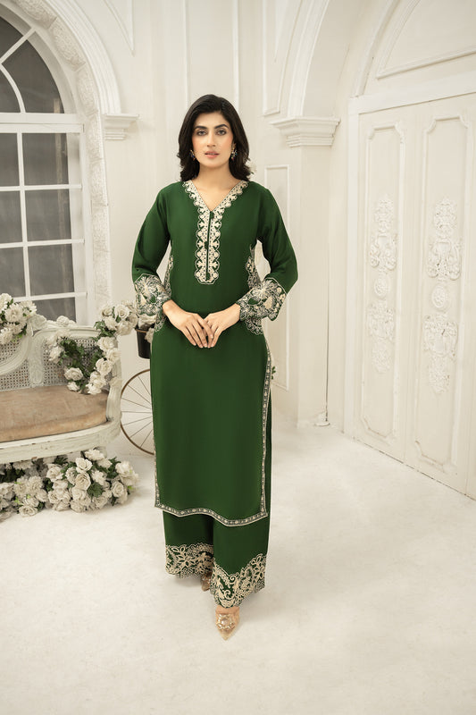 Solid color Co-ord | dhanak embroidered Co-ord set
