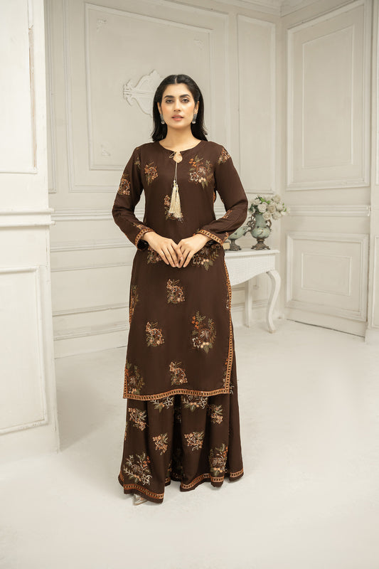 Solid Co-ord brown embroidered | Co-ord suit