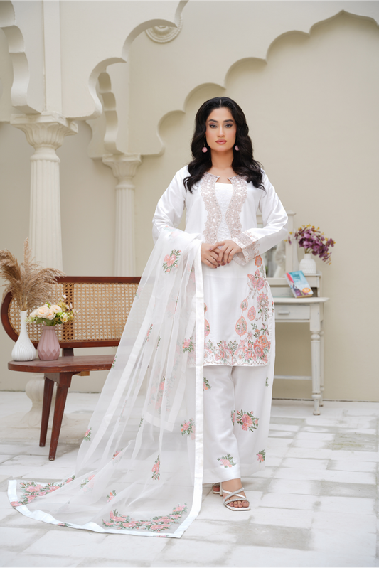 Celestia – White & Blush Embroidered 3Pc Suit | Viscose Pret