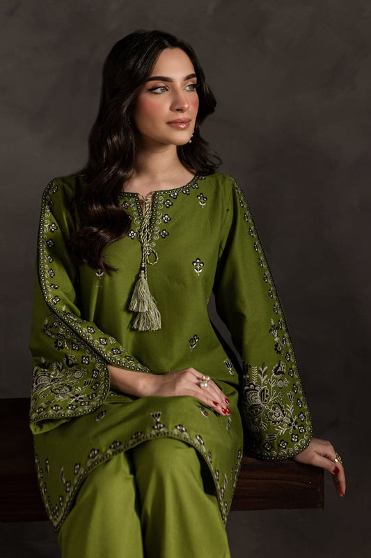 Green Gem 2Pc - Embroidered viscose Dress