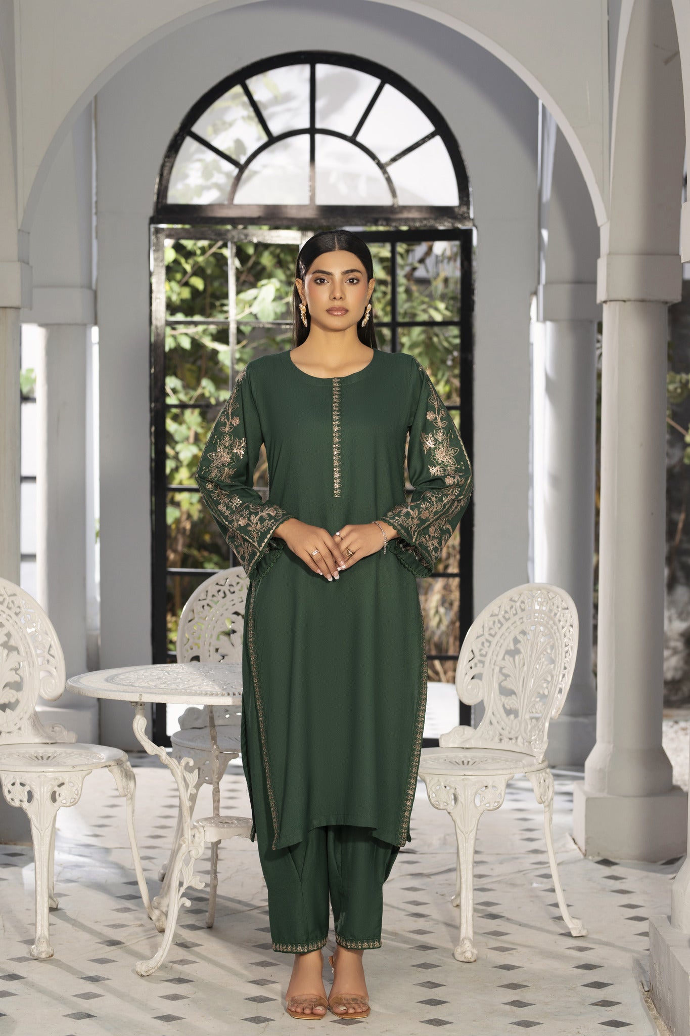 Solid Co-ord green | embroidered Co-ord suit