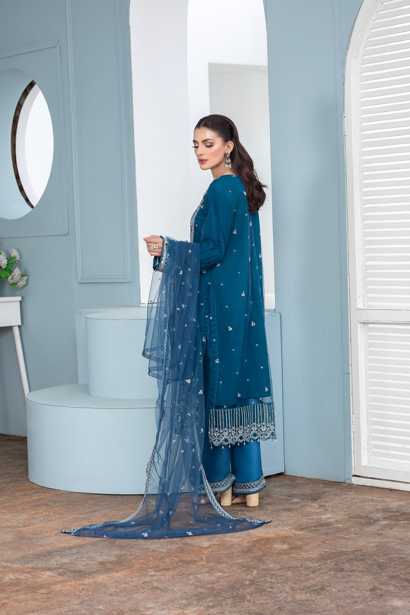 Blue Aurora 3Pc - Embroidered NET Dress