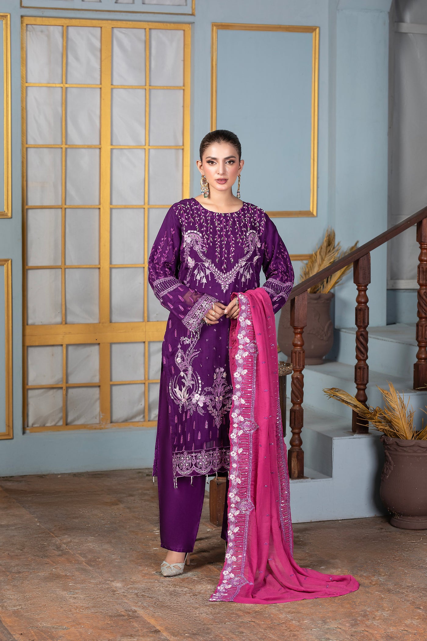 Cheshire 3Pc - Embroidered chiffon Dress