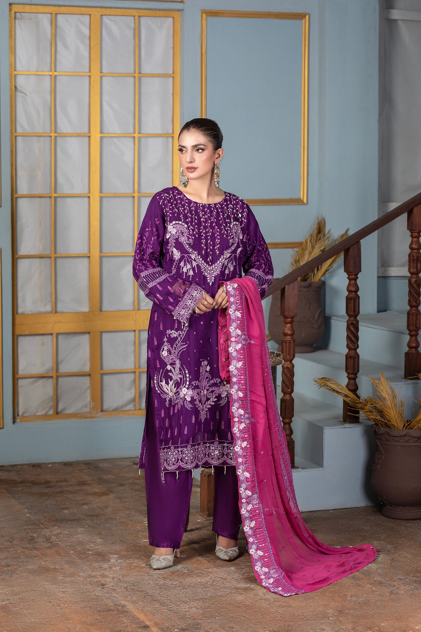 Cheshire 3Pc - Embroidered chiffon Dress