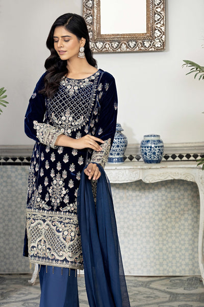 Embroidered -3pc fancy velvet  suit (Pret)