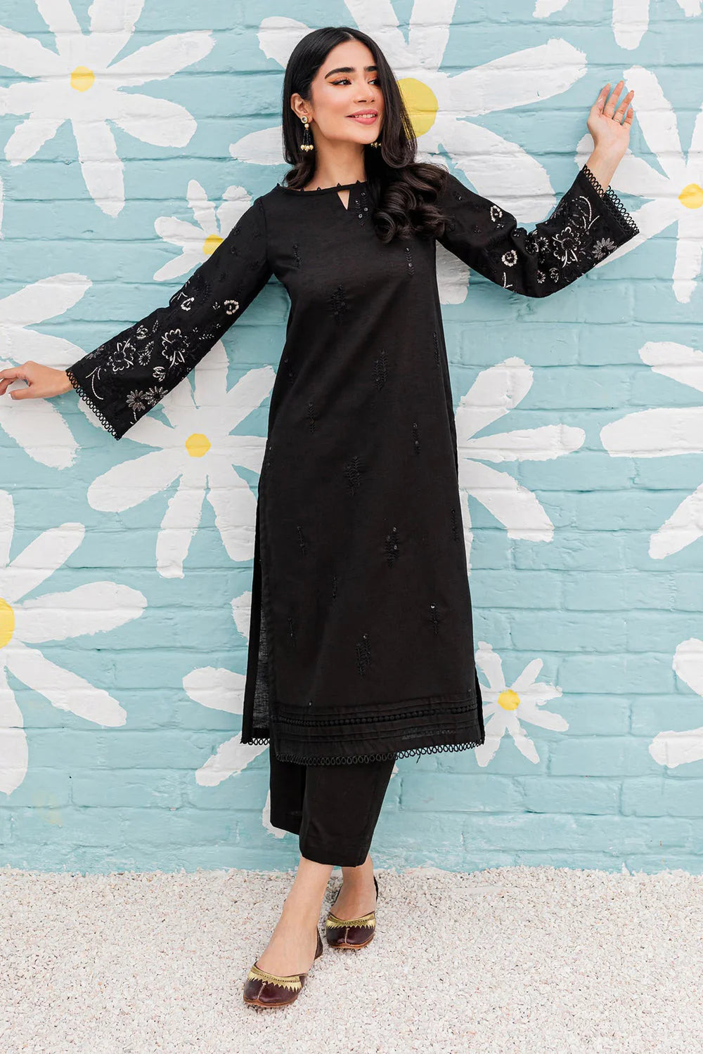 BEST SELLING - BLACK SPRING - 2PC EMBROIDERED SUIT