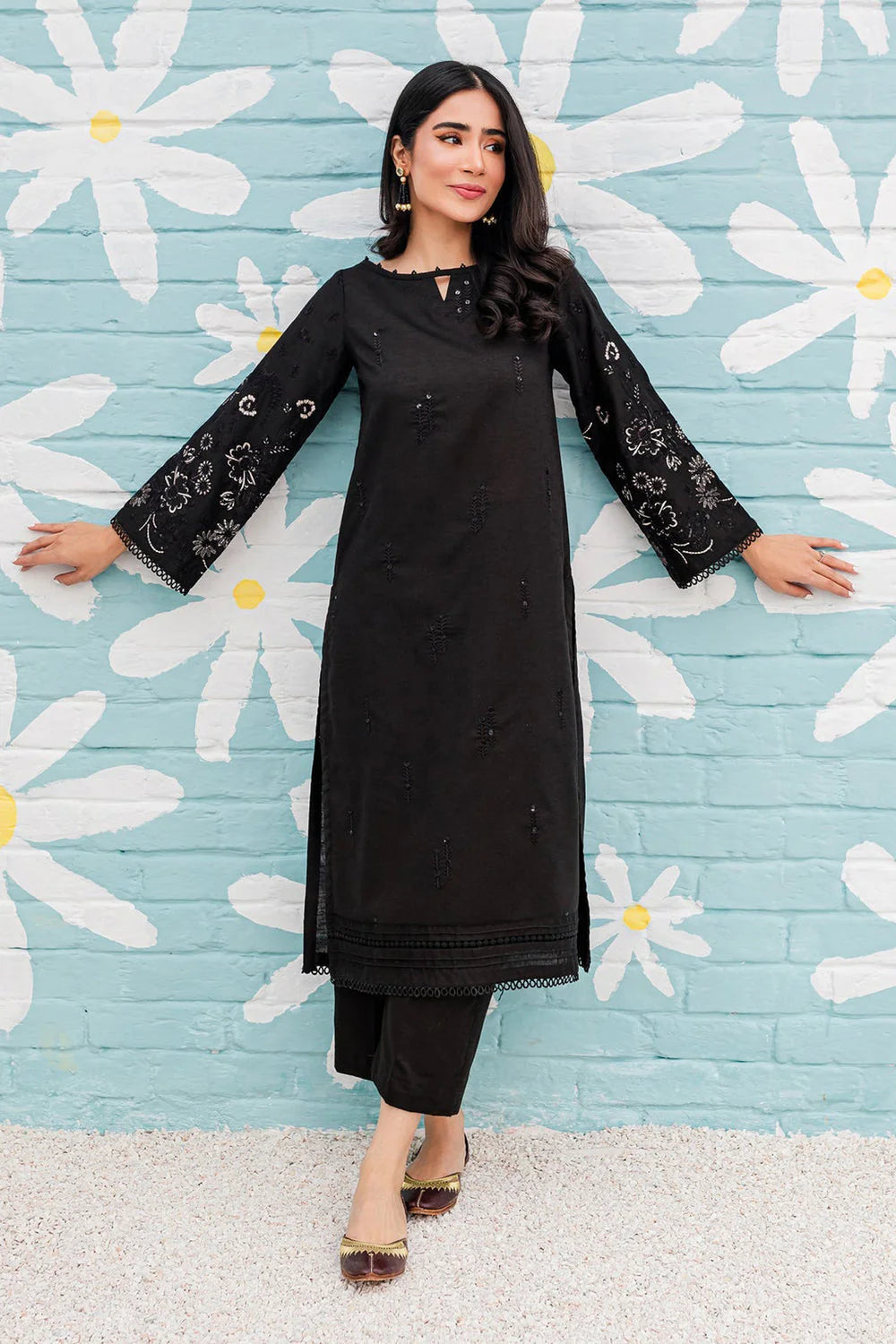 BEST SELLING - BLACK SPRING - 2PC EMBROIDERED SUIT