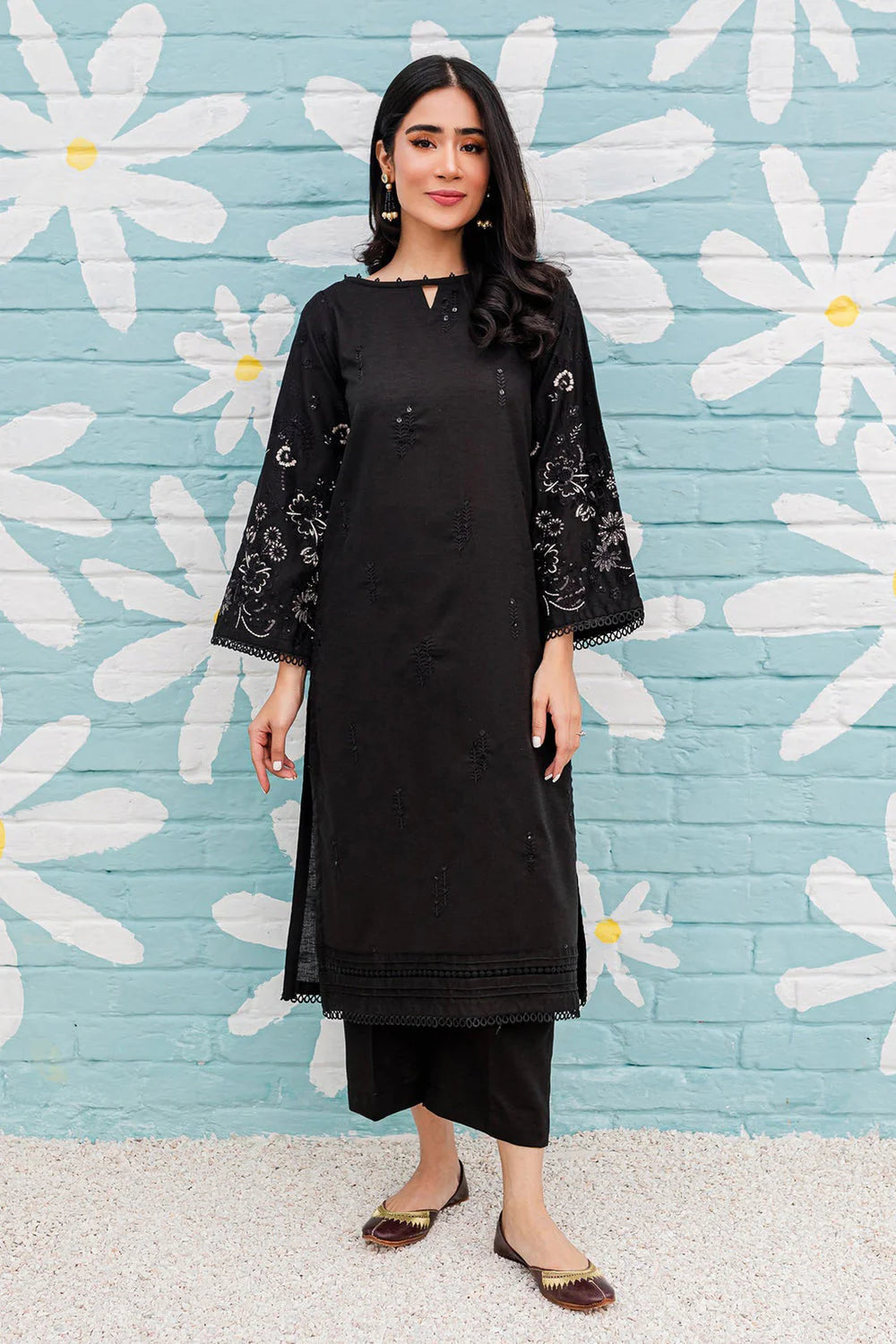 BEST SELLING - BLACK SPRING - 2PC EMBROIDERED SUIT