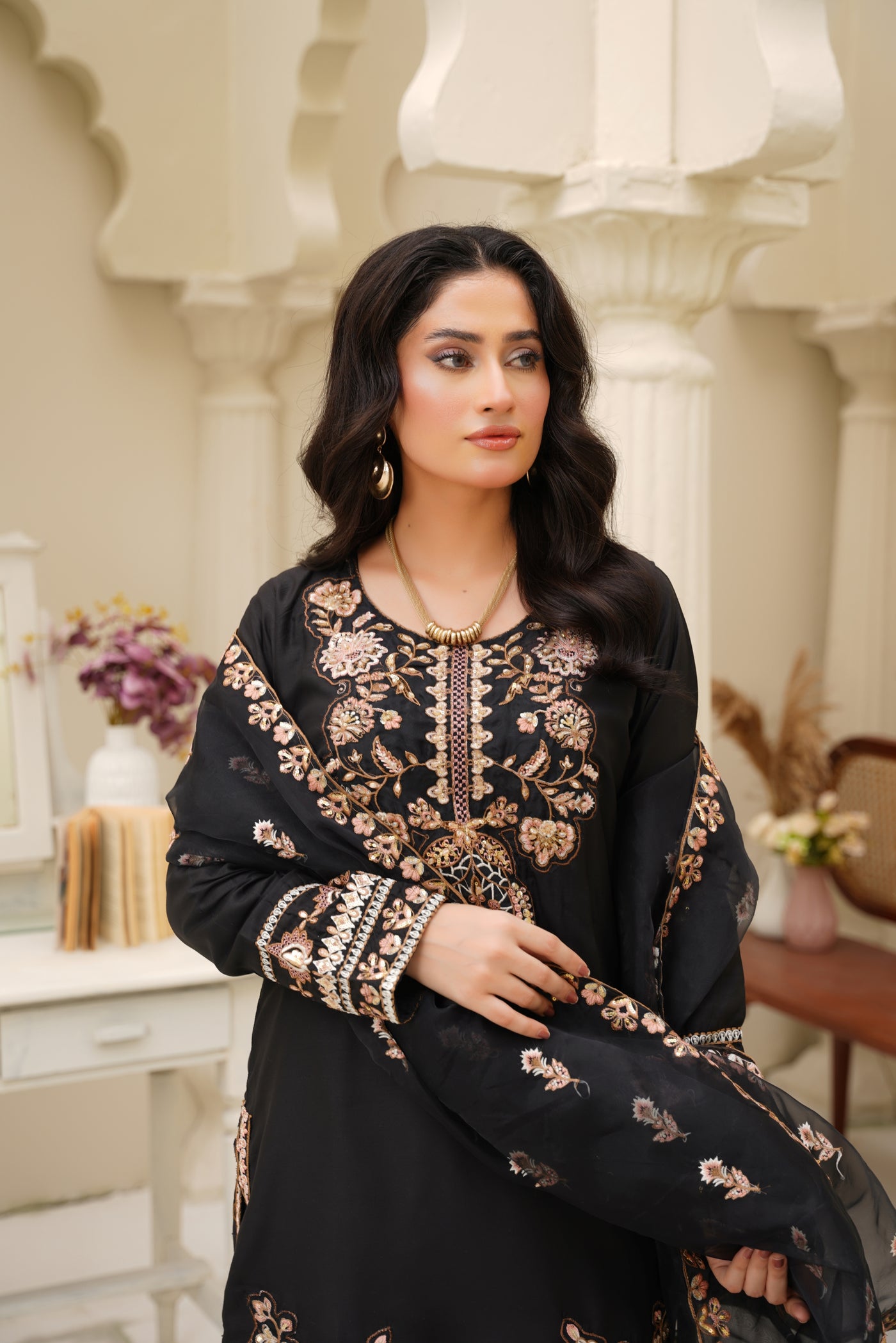 Noir Royale – Black Gold Embroidered 3Pc Suit