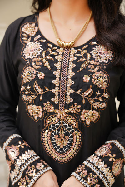 Noir Royale – Black Gold Embroidered 3Pc Suit