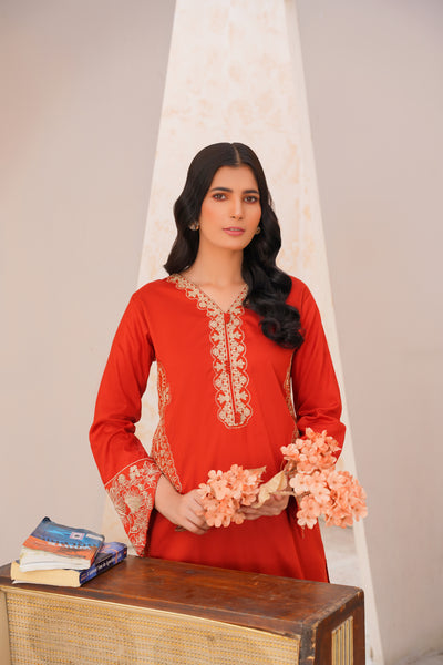 orange scallope  solid co-oord | embroidered set