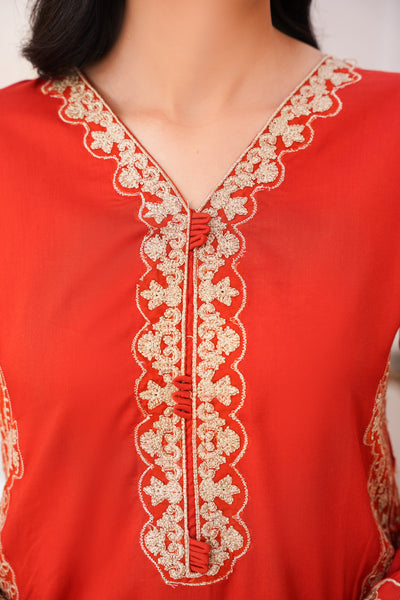 orange scallope  solid co-oord | embroidered set
