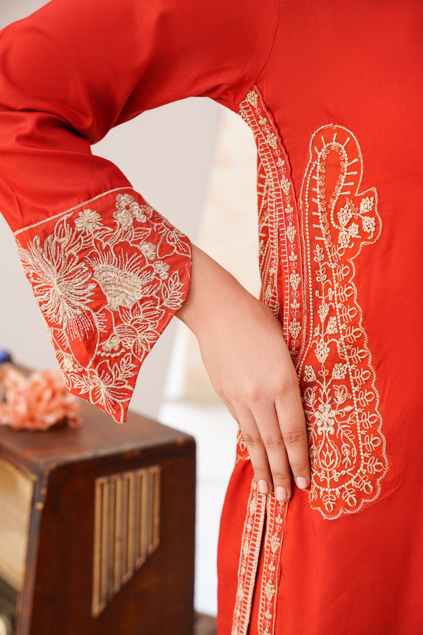 orange scallope  solid co-oord | embroidered set