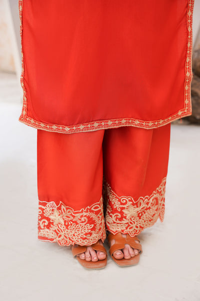 orange scallope  solid co-oord | embroidered set