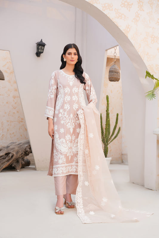 blush pink  3pc - Embroidered Luxe PRET