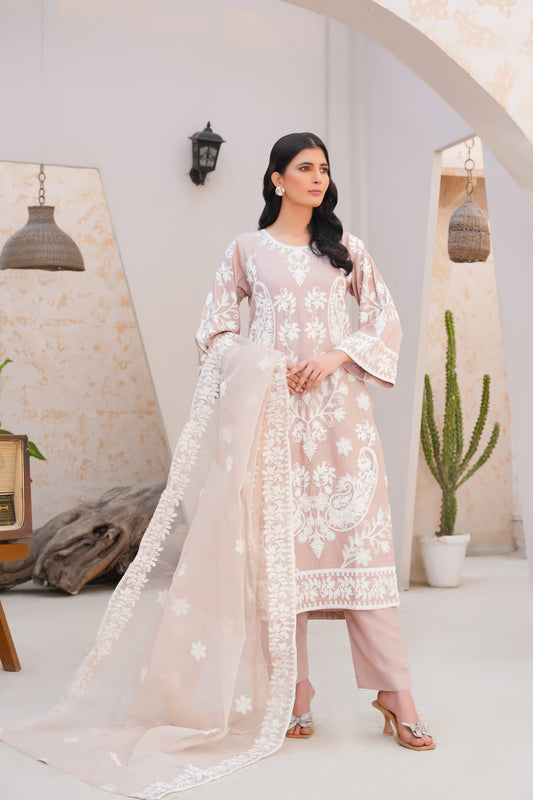 blush pink  3pc - Embroidered Luxe PRET