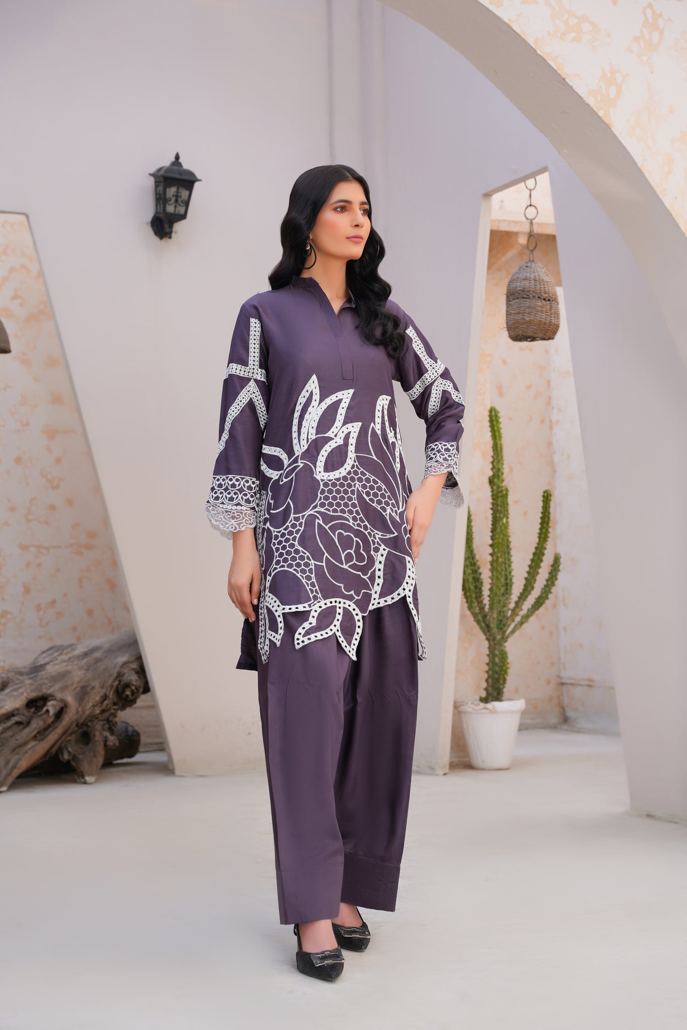 Taupe 2Pc - embroidered pret  co-oord set