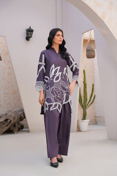 Taupe 2Pc - embroidered pret  co-oord set