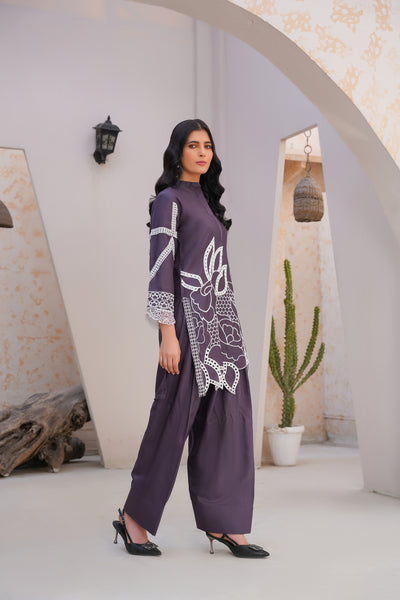 Taupe 2Pc - embroidered pret  co-oord set