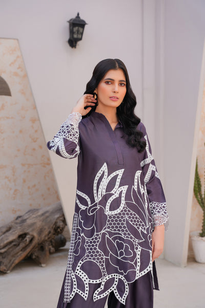 Taupe 2Pc - embroidered pret  co-oord set