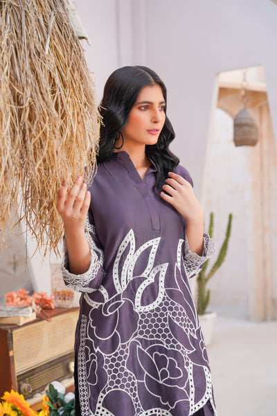 Taupe 2Pc - embroidered pret  co-oord set