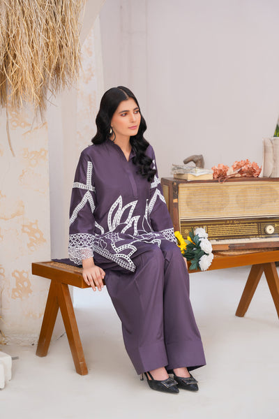 Taupe 2Pc - embroidered pret  co-oord set