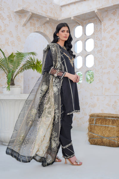 black  3pc- Embroidered Pret