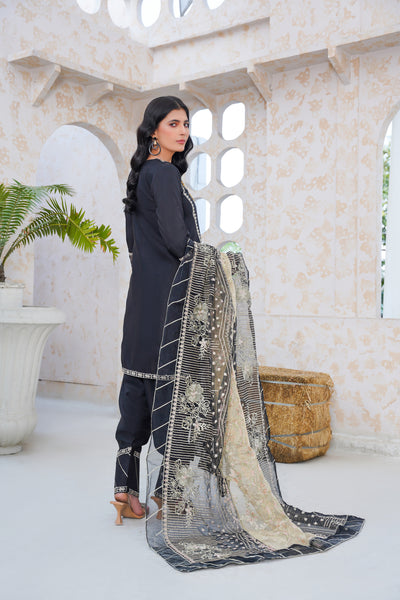 black  3pc- Embroidered Pret