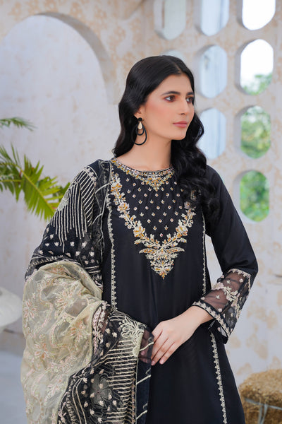 black  3pc- Embroidered Pret