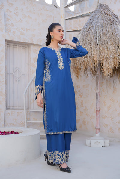 True Navy  solid co-oord | embroidered set
