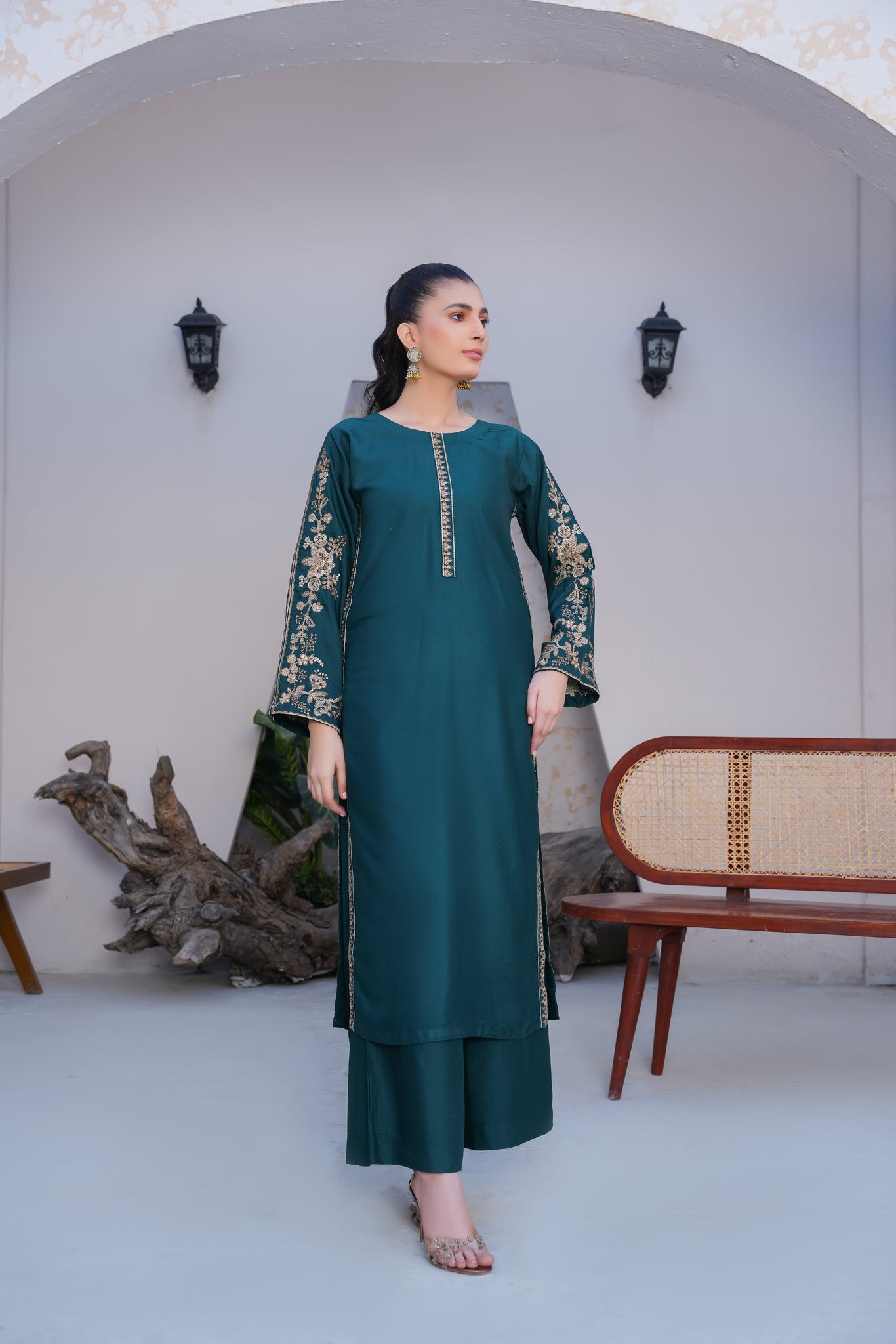 Teal Co-ord  embroidered set