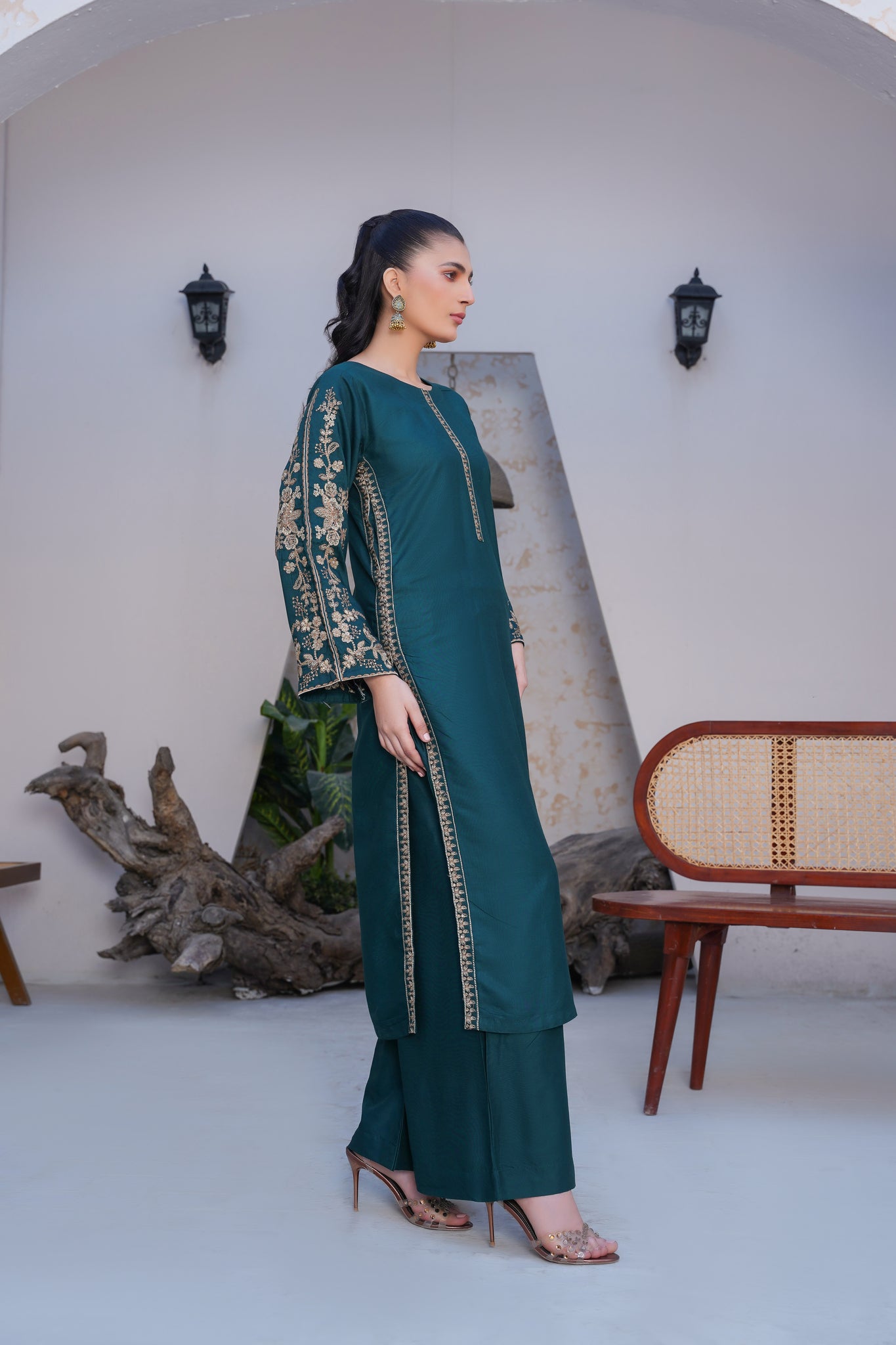 Teal Co-ord  embroidered set