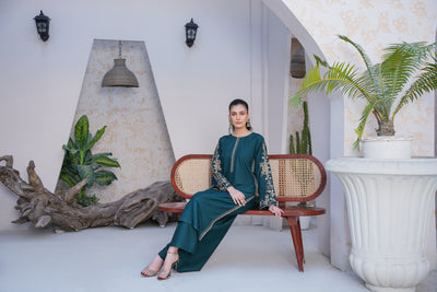 Teal Co-ord  embroidered set