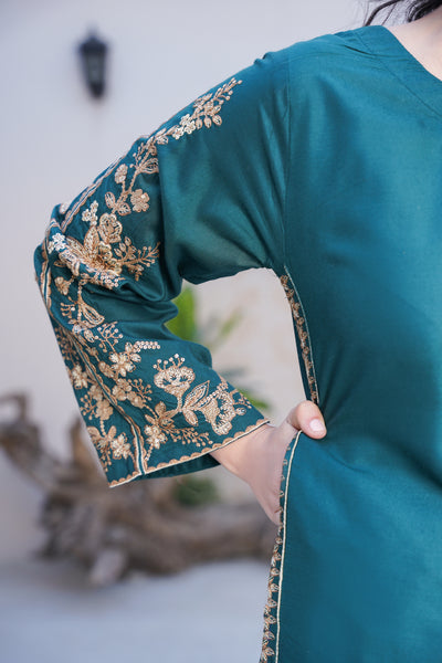 Teal Co-ord  embroidered set