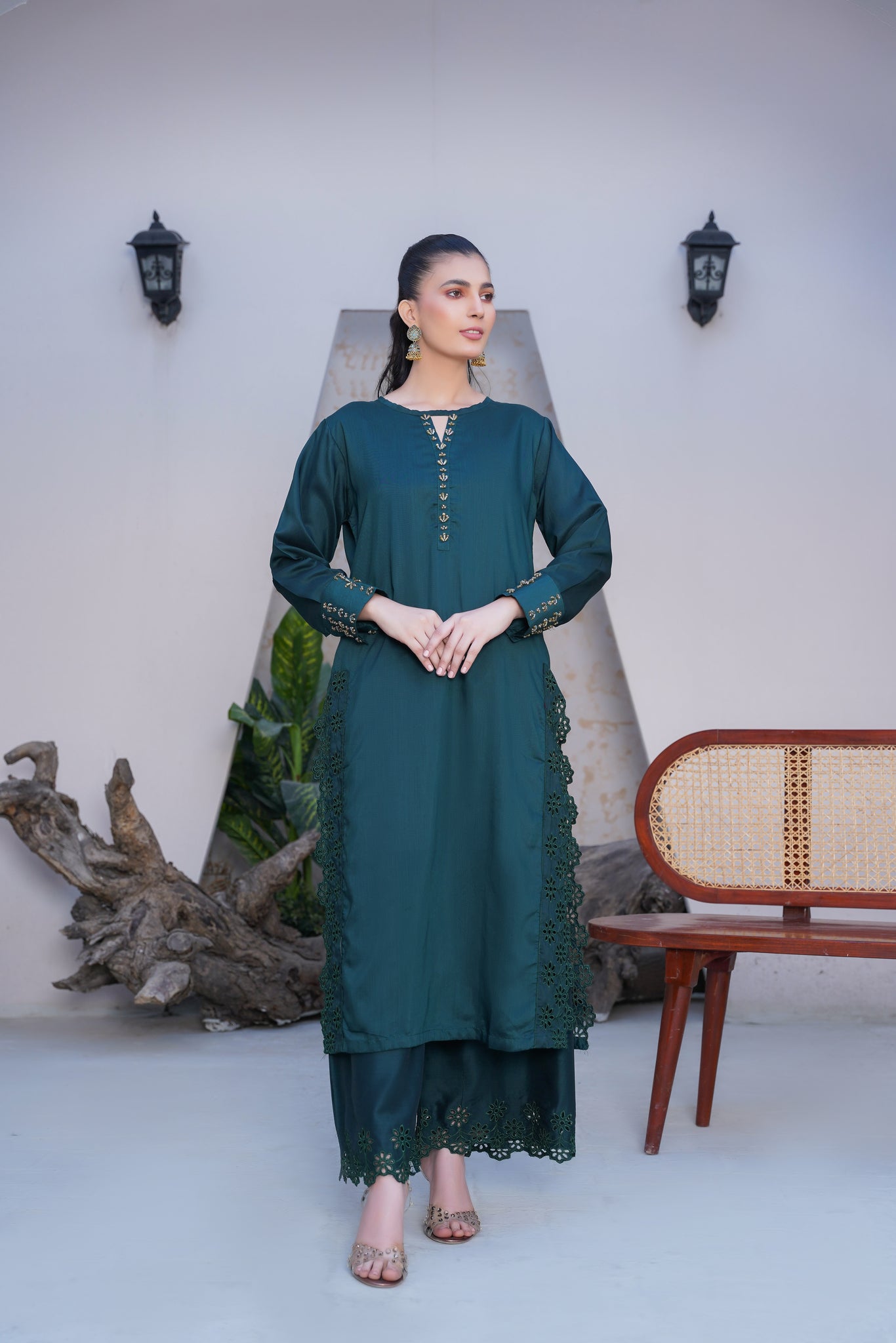 green  co-oord | embroidered chikankari  set