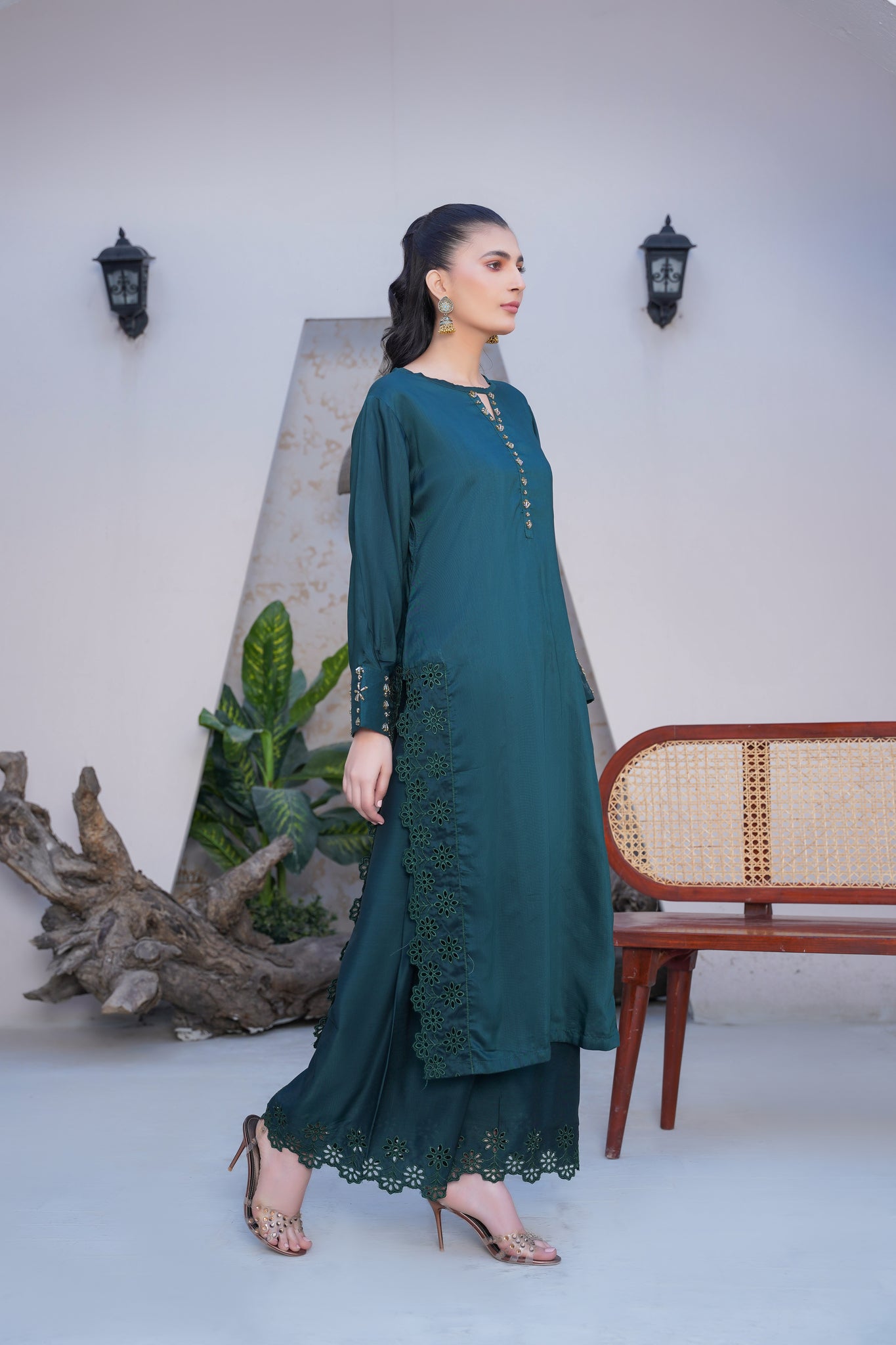 green  co-oord | embroidered chikankari  set