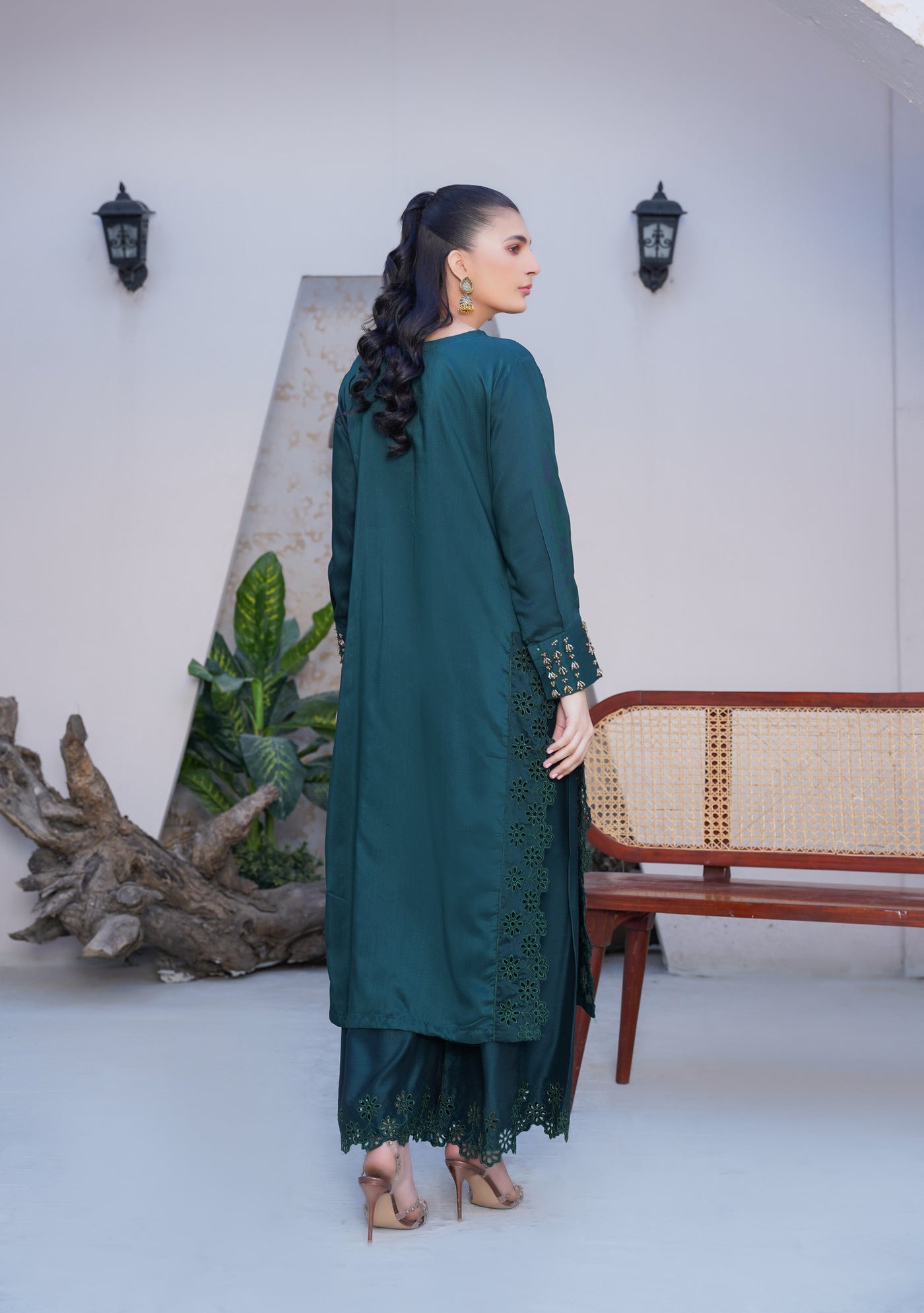 green  co-oord | embroidered chikankari  set