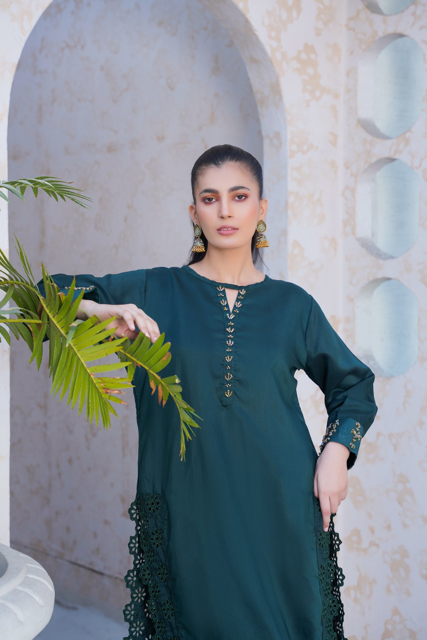 green  co-oord | embroidered chikankari  set