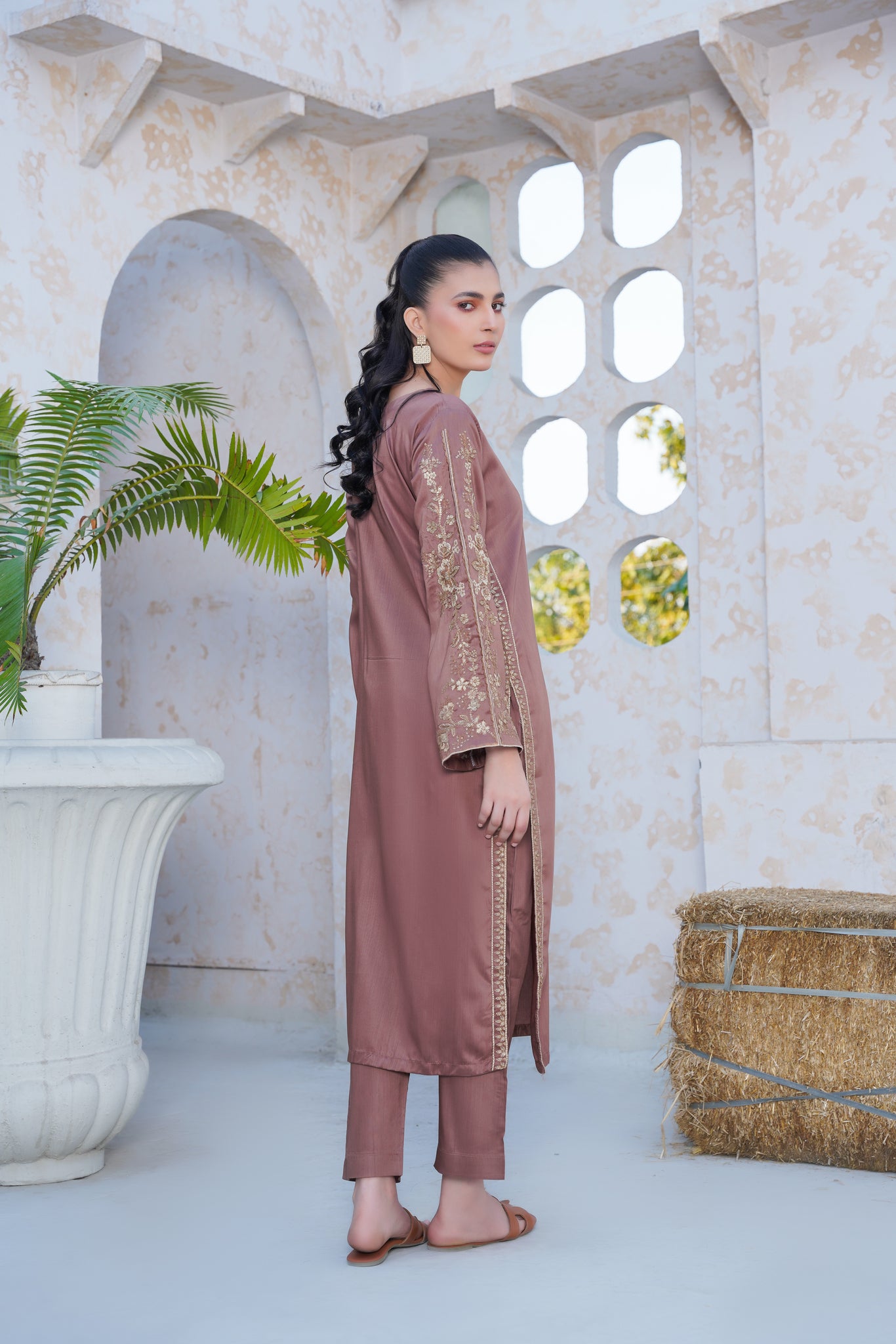 Nude brown  Co-ord  embroidered set