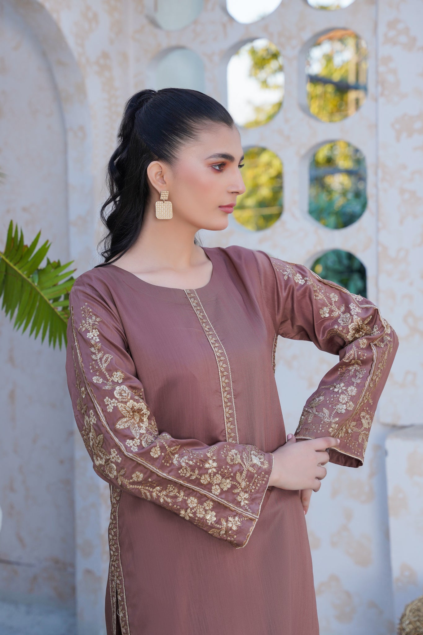Nude brown  Co-ord  embroidered set