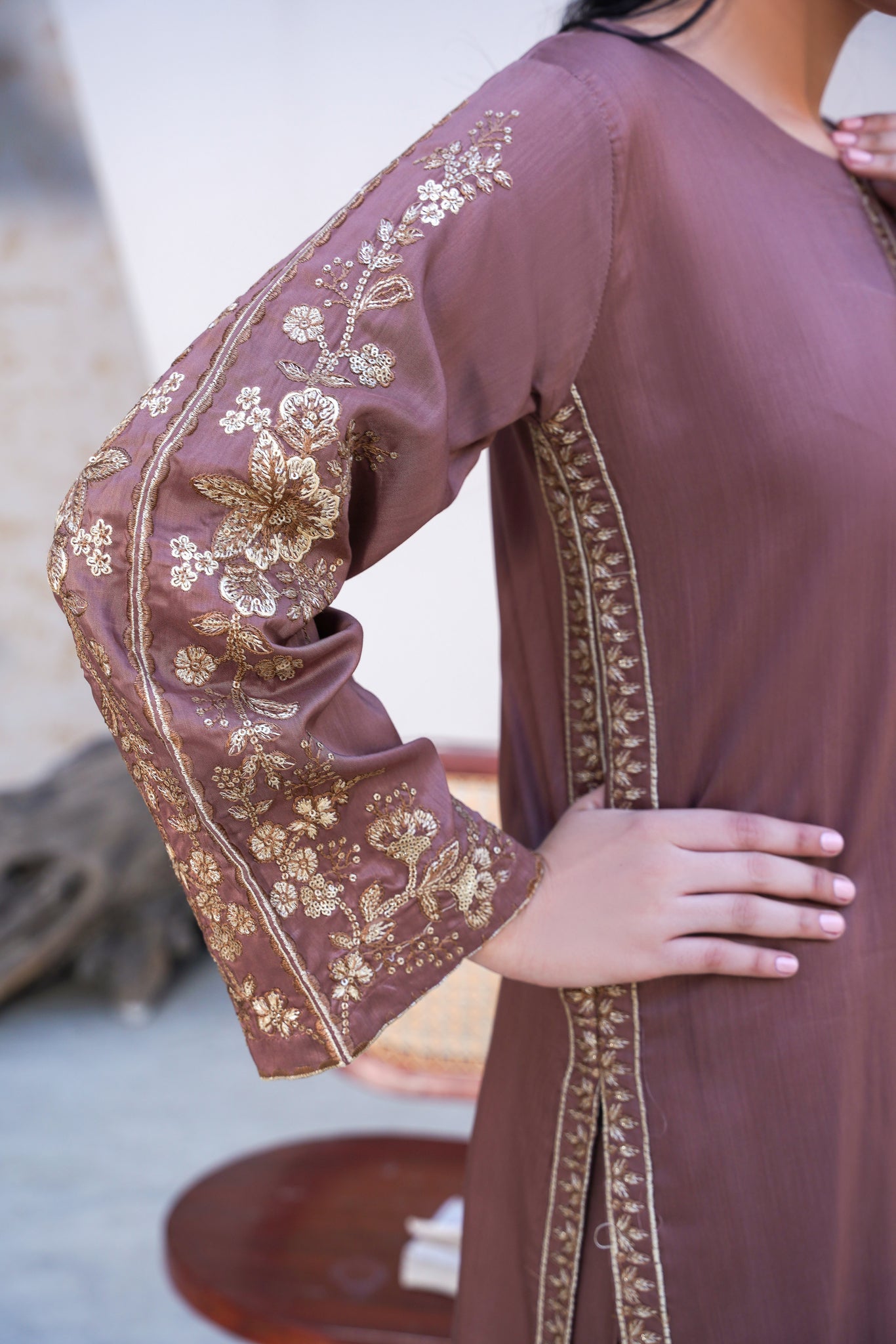 Nude brown  Co-ord  embroidered set